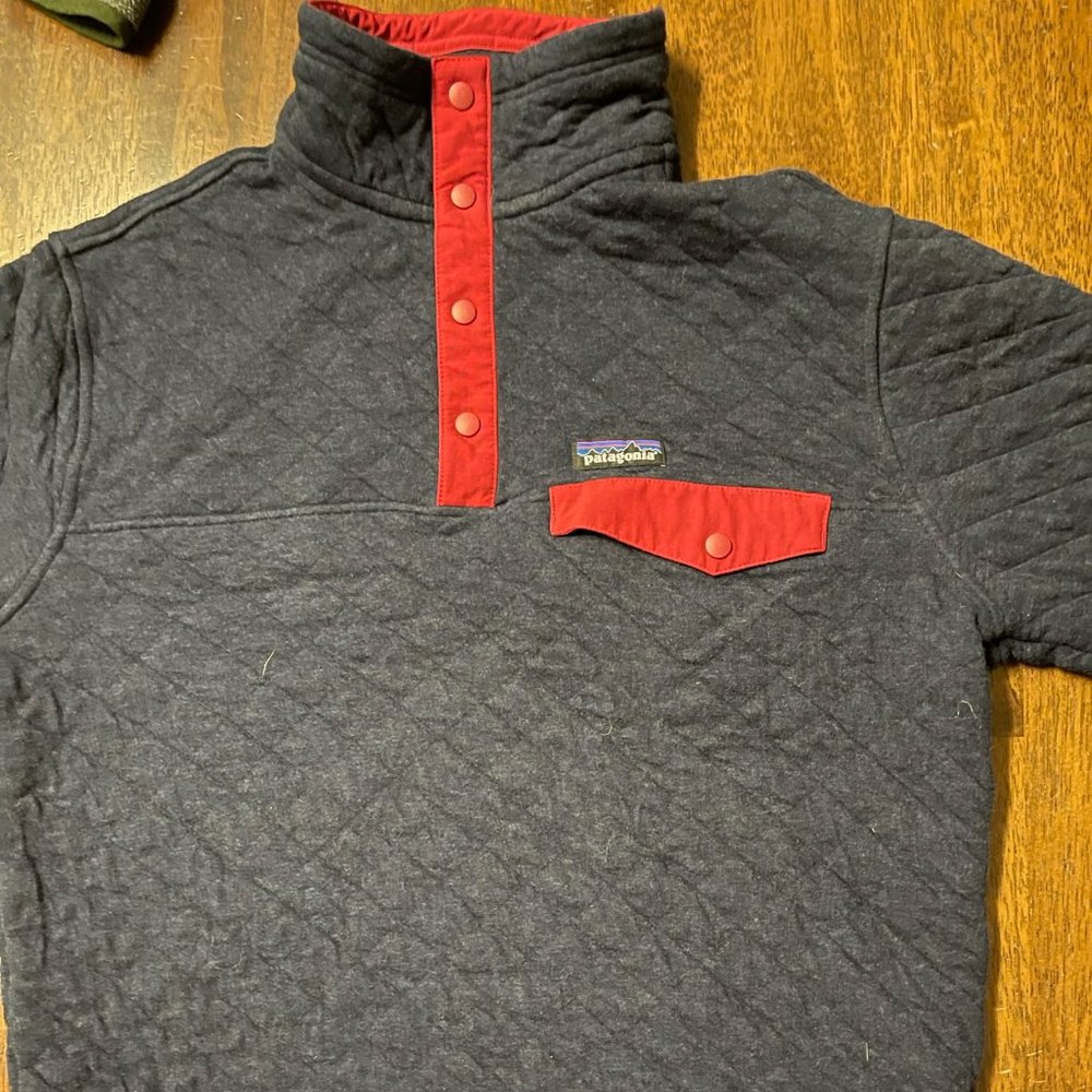 Patagonia Men's Organic Cotton Quilt Snap-T Fleece Pullover, Medium, Navy/red